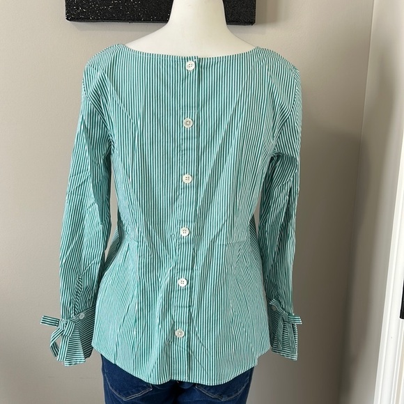 Talbots Poplin Popover Green White Striped Top Sz S - Picture 4 of 13
